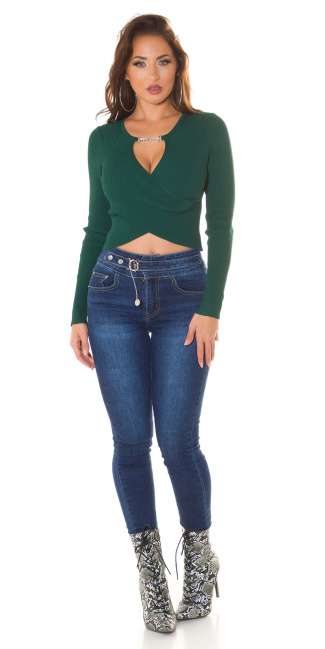 wikkel look crop sweater-trui groen
